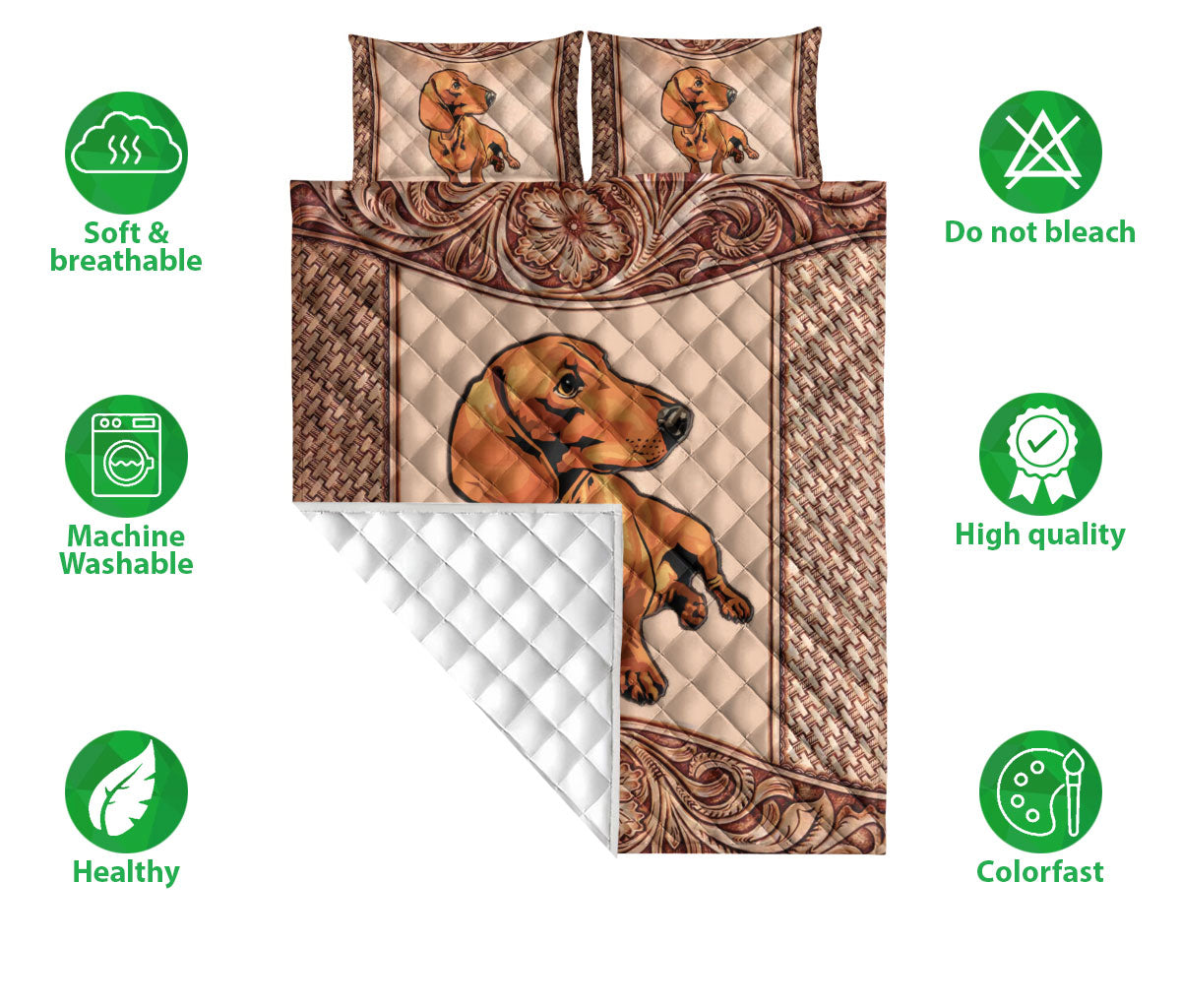 Dachshund Quilt Set, Animal Dachshund Dog Mom Dad Quilt Blanket With Pillowcases, Quilt Bedding Set