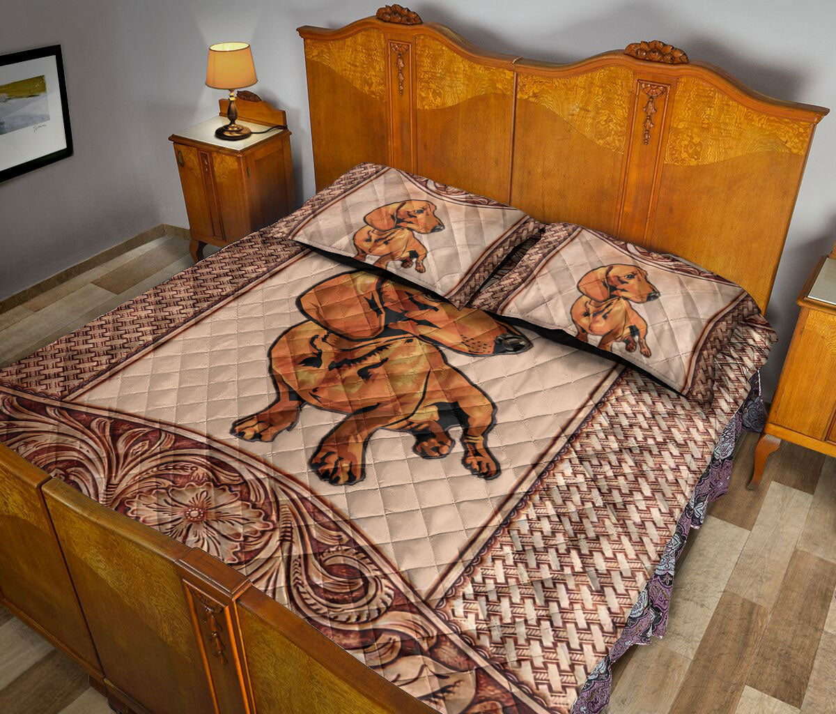 Dachshund Quilt Set, Animal Dachshund Dog Mom Dad Quilt Blanket With Pillowcases, Quilt Bedding Set