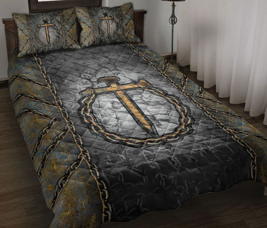 Christian, Jesus, God, Bible Quilt Set, Jesus Nail Cross And Chainian Quilt Blanket With Pillowcases, Quilt Bedding Set
