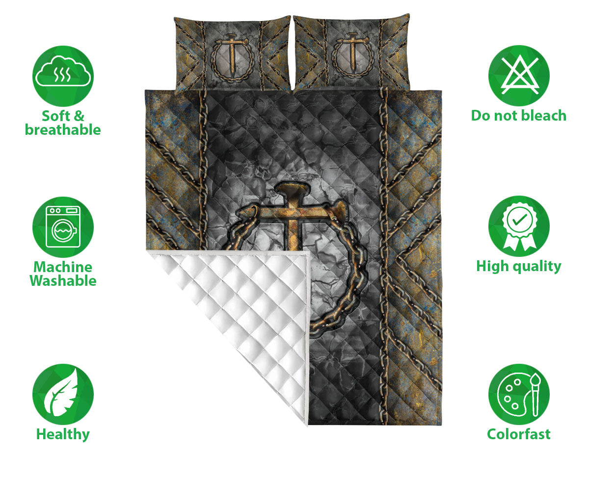 Christian, Jesus, God, Bible Quilt Set, Jesus Nail Cross And Chainian Quilt Blanket With Pillowcases, Quilt Bedding Set