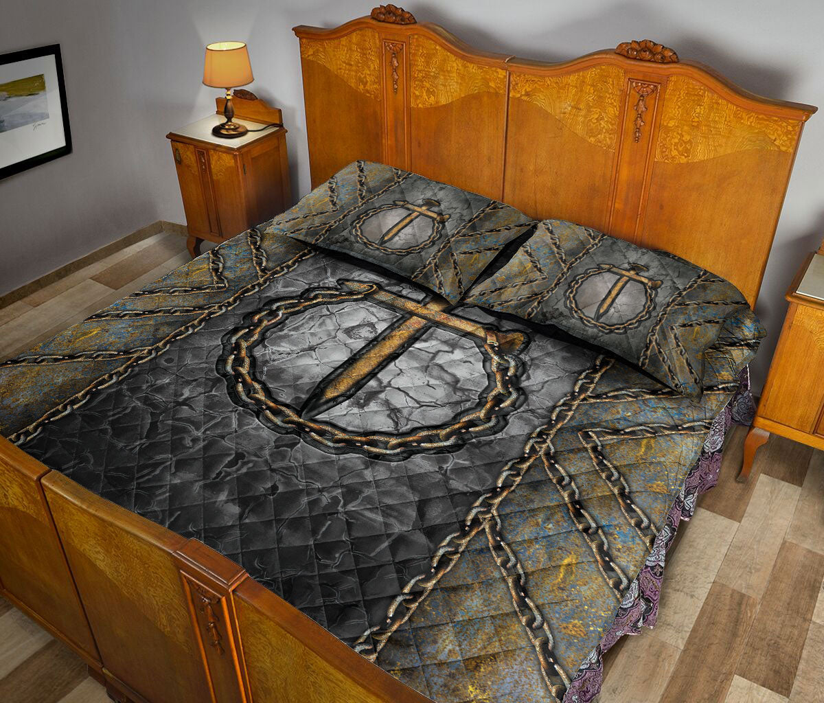 Christian, Jesus, God, Bible Quilt Set, Jesus Nail Cross And Chainian Quilt Blanket With Pillowcases, Quilt Bedding Set