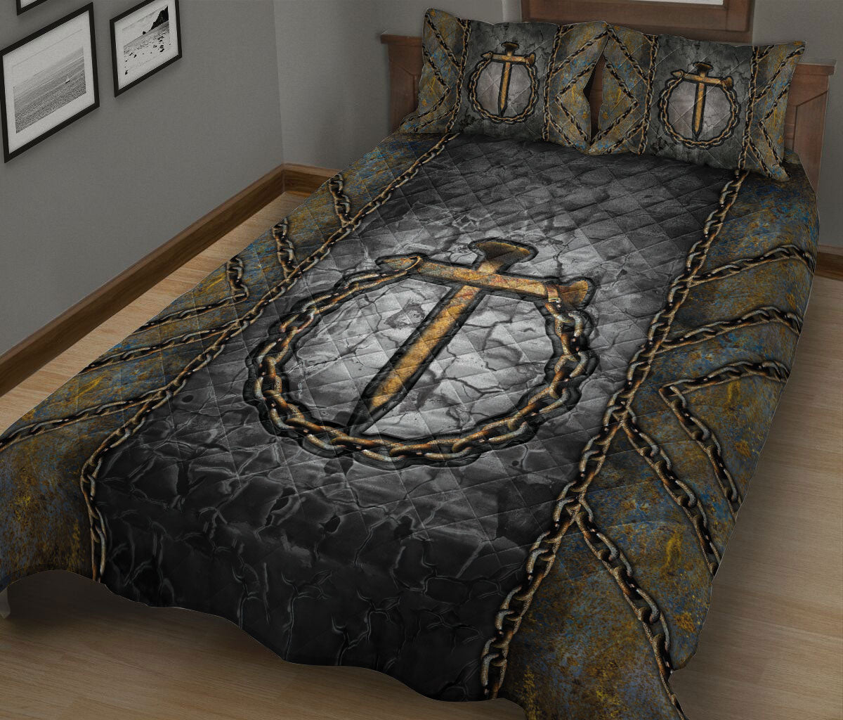 Christian, Jesus, God, Bible Quilt Set, Jesus Nail Cross And Chainian Quilt Blanket With Pillowcases, Quilt Bedding Set