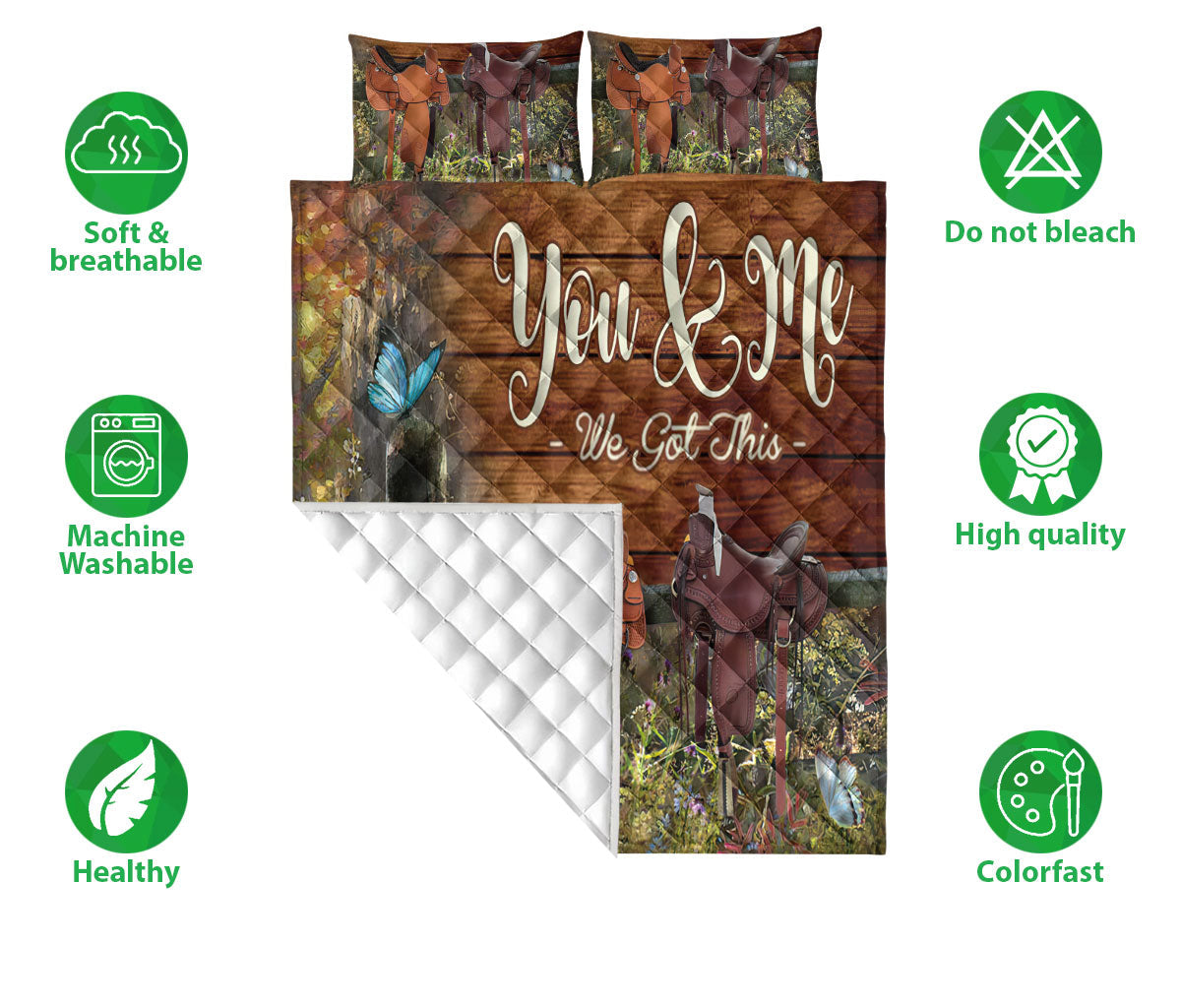 Cowboy Quilt Set, Horse Saddle Western Cowboy Cowgirl Couple Wood We Got This Quilt Blanket With Pillowcases, Quilt Bedding Set