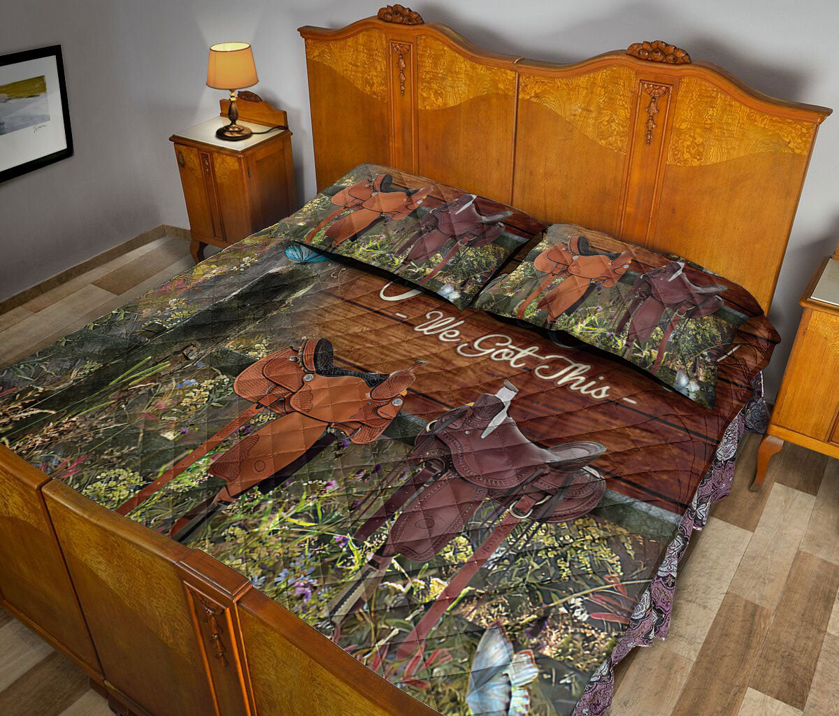 Cowboy Quilt Set, Horse Saddle Western Cowboy Cowgirl Couple Wood We Got This Quilt Blanket With Pillowcases, Quilt Bedding Set