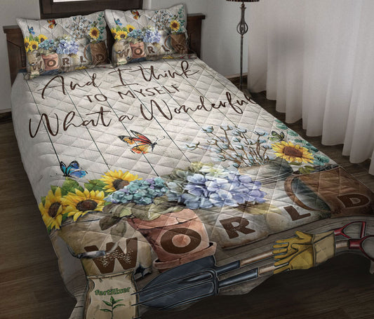 Gardening Quilt Set, Flower Plant Butterfly Gardening Gardener Spring Wood Wonderful World Quilt Blanket With Pillowcases, Quilt Bedding Set