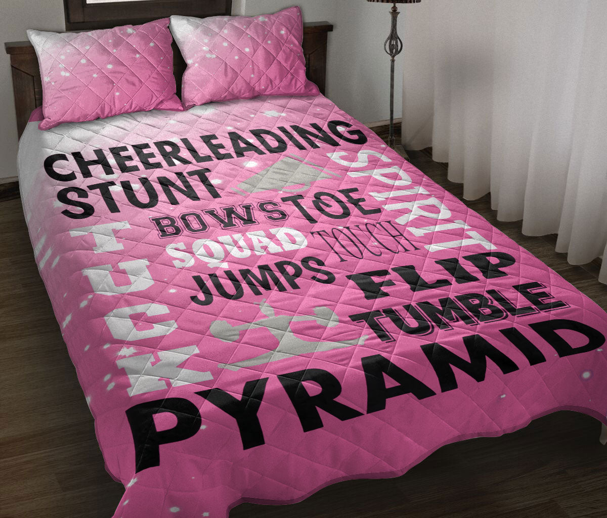 Cheerleading Quilt Set, Cheerleading Spirit Tumble Pyramid Quilt Blanket With Pillowcases, Quilt Bedding Set