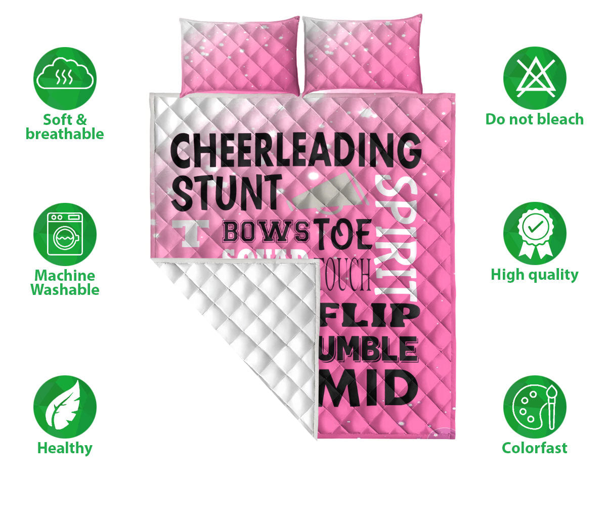 Cheerleading Quilt Set, Cheerleading Spirit Tumble Pyramid Quilt Blanket With Pillowcases, Quilt Bedding Set