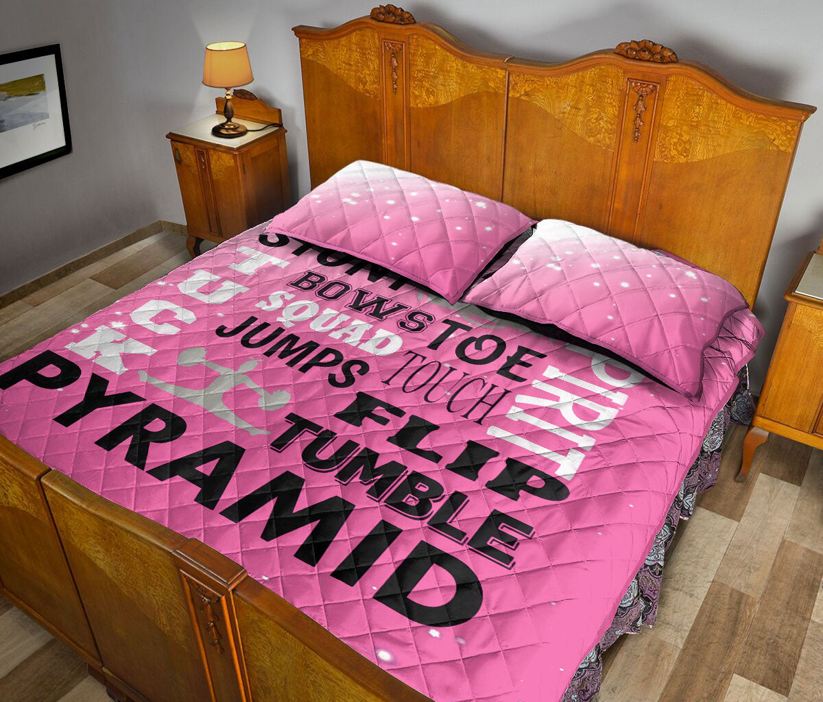 Cheerleading Quilt Set, Cheerleading Spirit Tumble Pyramid Quilt Blanket With Pillowcases, Quilt Bedding Set