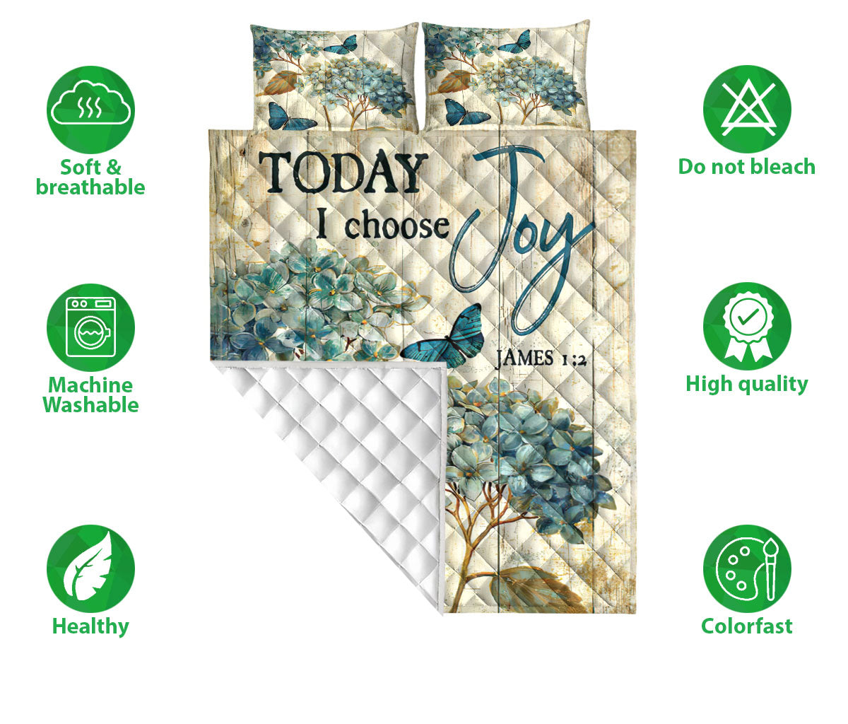 Butterfly, Christian, Jesus, God, Bible Quilt Set, Flower Butterfly Today I Choose Joy Beigeian Wood Quilt Blanket With Pillowcases, Quilt Bedding Set