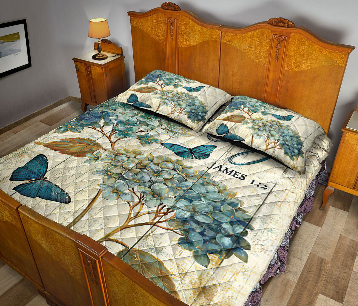 Butterfly, Christian, Jesus, God, Bible Quilt Set, Flower Butterfly Today I Choose Joy Beigeian Wood Quilt Blanket With Pillowcases, Quilt Bedding Set