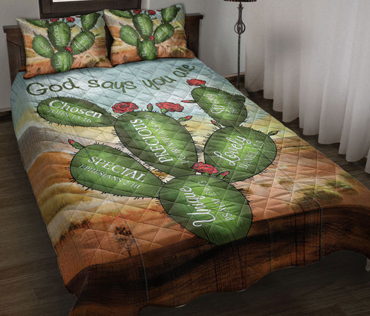 Cactus Quilt Set, Cact Us Succa God Say You Areian Religio Us Quilt Blanket With Pillowcases, Quilt Bedding Set