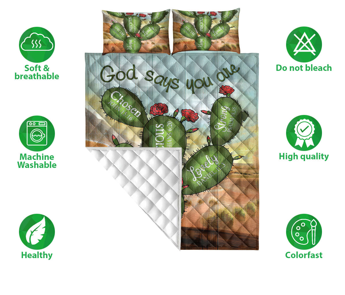 Cactus Quilt Set, Cact Us Succa God Say You Areian Religio Us Quilt Blanket With Pillowcases, Quilt Bedding Set
