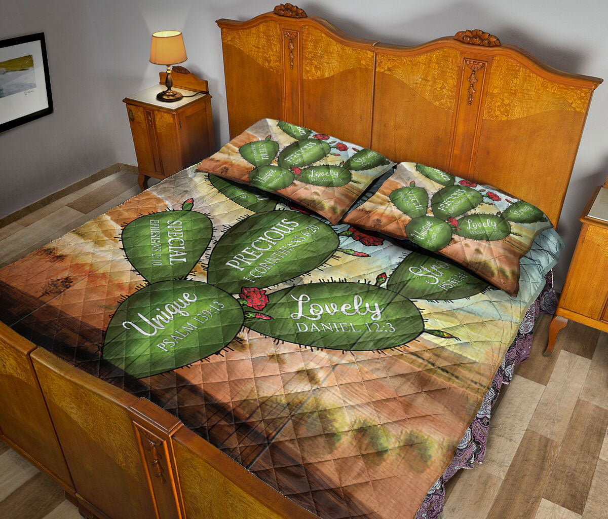 Cactus Quilt Set, Cact Us Succa God Say You Areian Religio Us Quilt Blanket With Pillowcases, Quilt Bedding Set