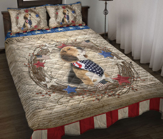 Beagle Quilt Set, Beagle Dog We The People Patriotic Quilt Blanket With Pillowcases, Quilt Bedding Set