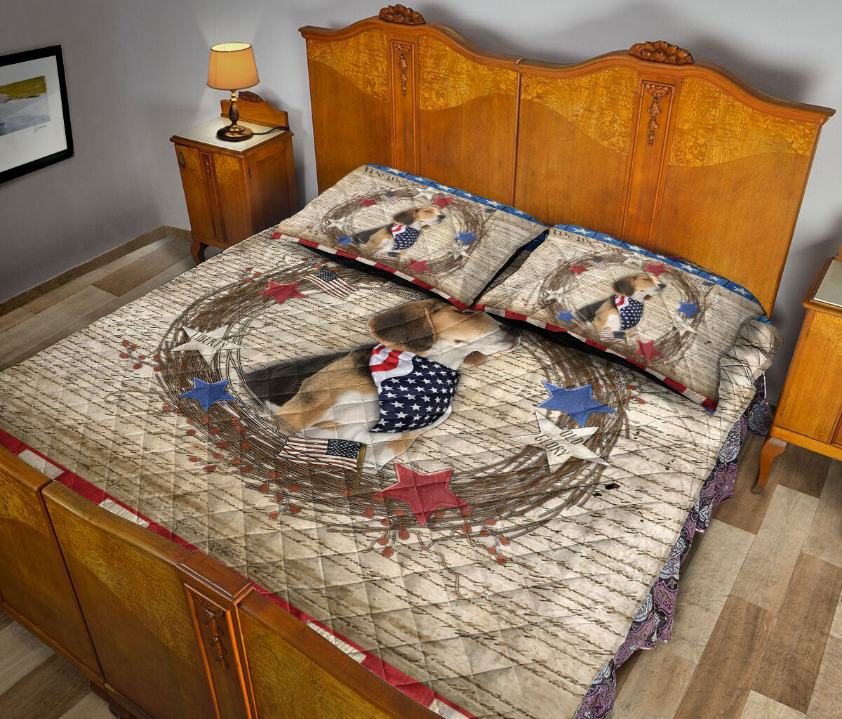 Beagle Quilt Set, Beagle Dog We The People Patriotic Quilt Blanket With Pillowcases, Quilt Bedding Set