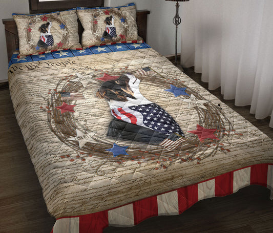 Border Collie Quilt Set, Border Collie Dog We The People Patriotic Quilt Blanket With Pillowcases, Quilt Bedding Set