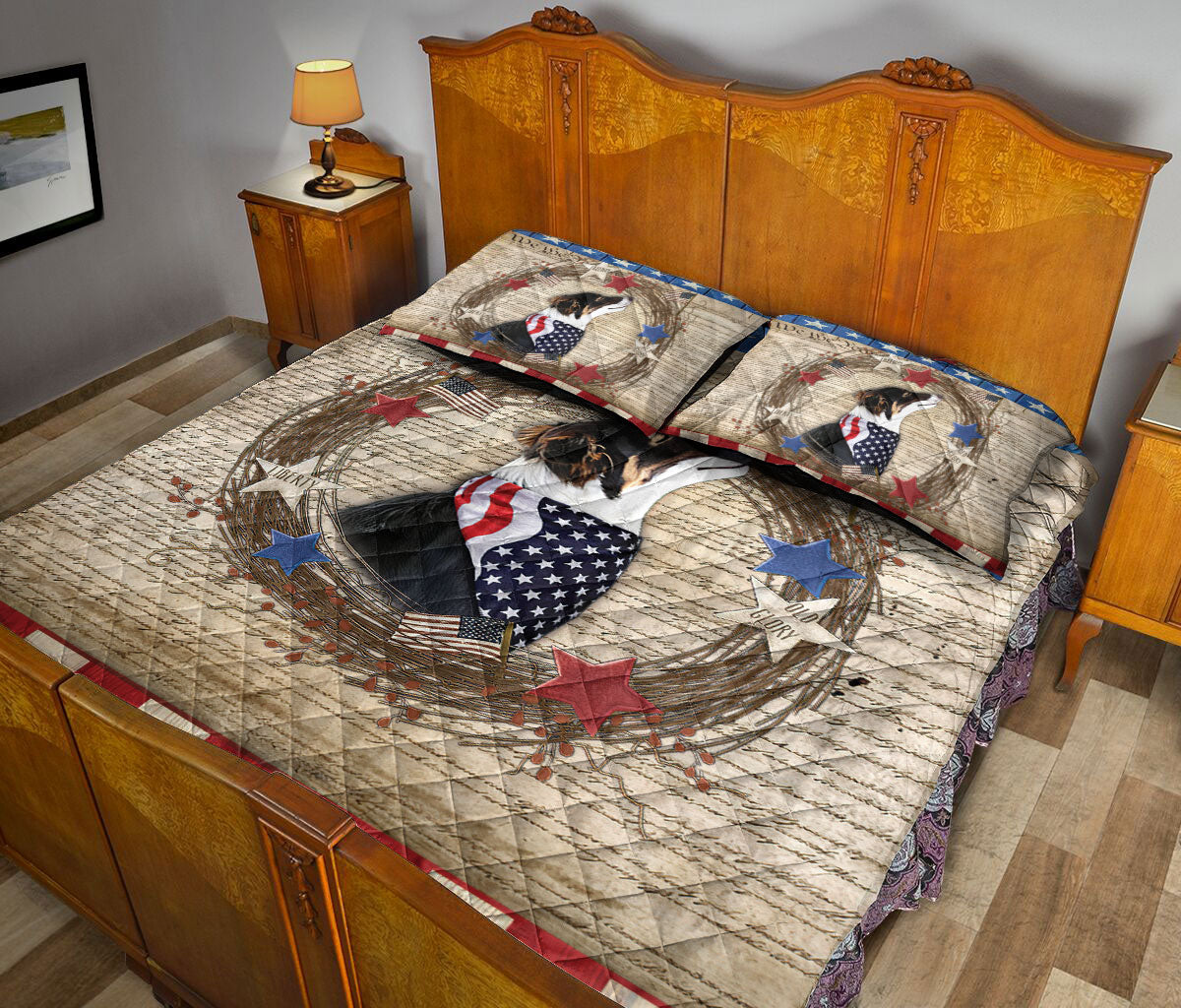 Border Collie Quilt Set, Border Collie Dog We The People Patriotic Quilt Blanket With Pillowcases, Quilt Bedding Set