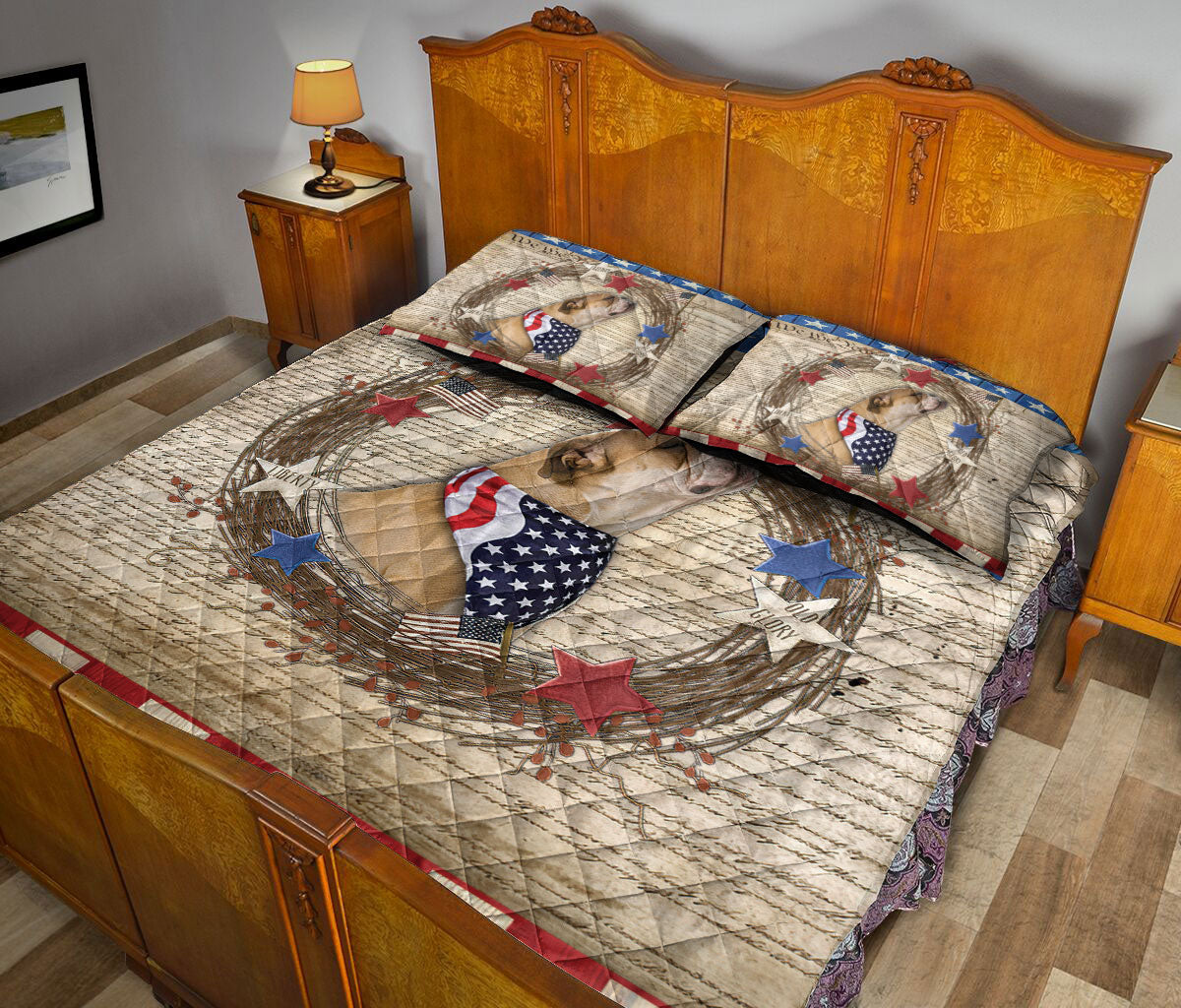 Bulldog Quilt Set, Bulldog Dog We The People Patriotic Quilt Blanket With Pillowcases, Quilt Bedding Set