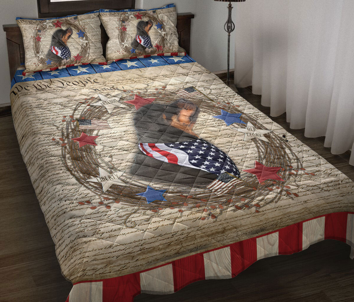 Dachshund Quilt Set, Dachshund Dog We The People Patriotic Quilt Blanket With Pillowcases, Quilt Bedding Set