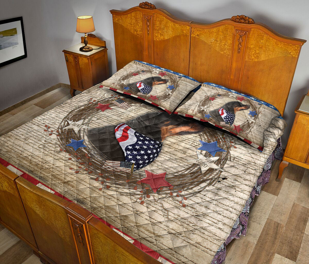 Dachshund Quilt Set, Dachshund Dog We The People Patriotic Quilt Blanket With Pillowcases, Quilt Bedding Set