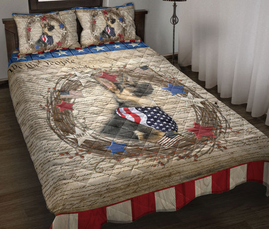 German Shepherd Quilt Set, German Shepherd Dog We The People Patriotic Quilt Blanket With Pillowcases, Quilt Bedding Set