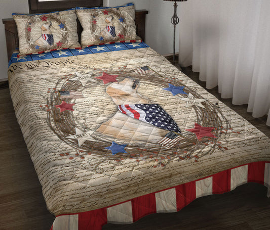 Golden Retriever Quilt Set, Golden Retriever Dog We The People Patriotic Quilt Blanket With Pillowcases, Quilt Bedding Set
