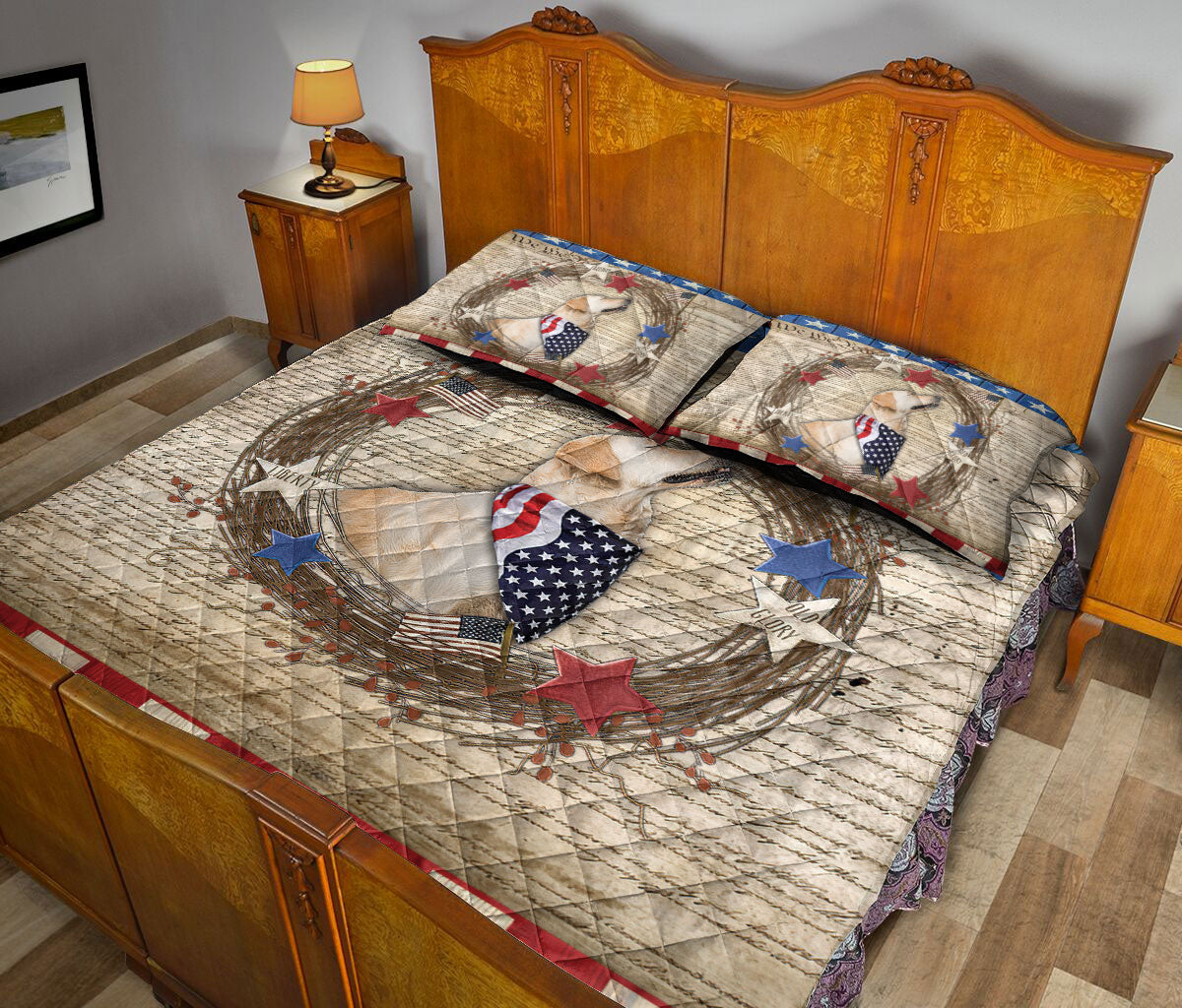 Golden Retriever Quilt Set, Golden Retriever Dog We The People Patriotic Quilt Blanket With Pillowcases, Quilt Bedding Set