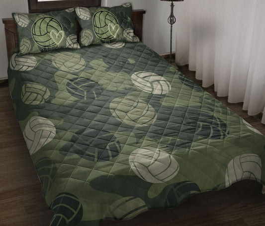 Volleyball Quilt Set, Volleyball Ball Greenflage Quilt Blanket With Pillowcases, Quilt Bedding Set