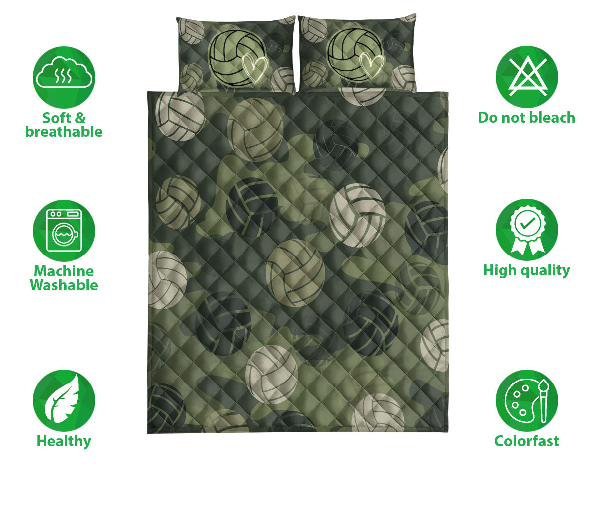 Volleyball Quilt Set, Volleyball Ball Greenflage Quilt Blanket With Pillowcases, Quilt Bedding Set