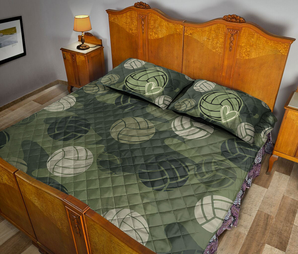 Volleyball Quilt Set, Volleyball Ball Greenflage Quilt Blanket With Pillowcases, Quilt Bedding Set