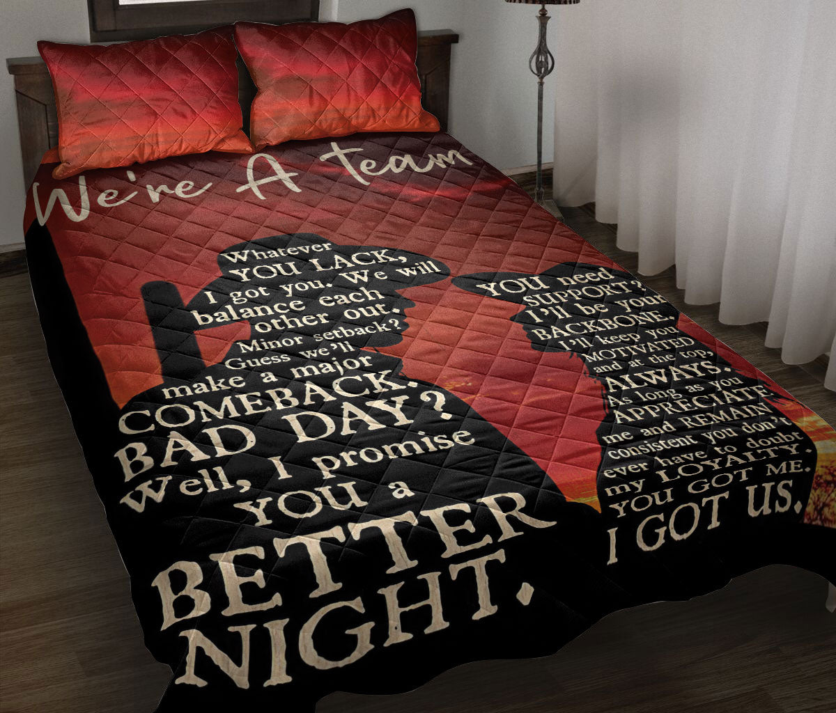 Cowboy Quilt Set, Couple Cowboy Cowgirl Red Black We Are A Team Horse Valentine Quilt Blanket With Pillowcases, Quilt Bedding Set, Valentine Gift