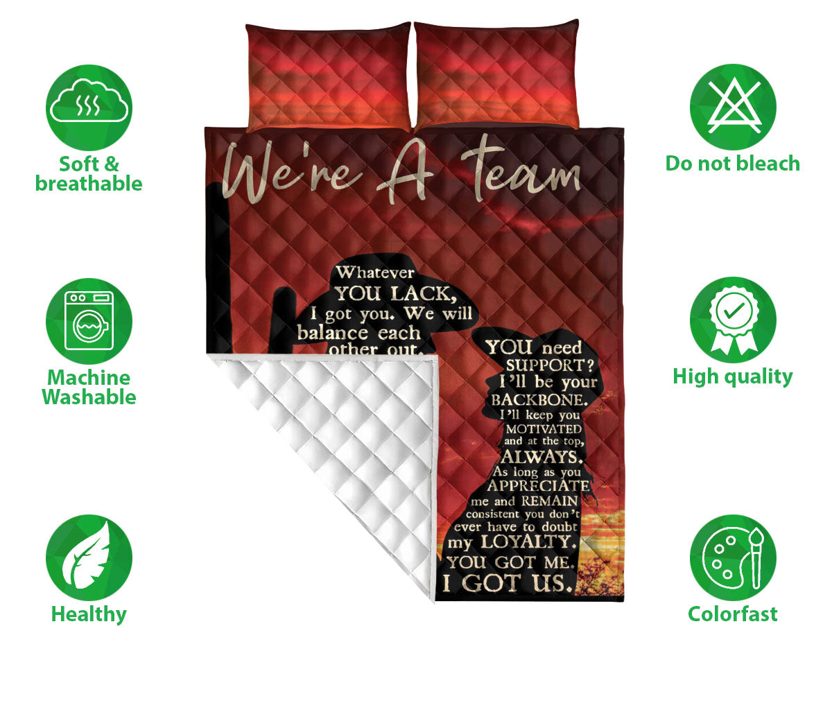 Cowboy Quilt Set, Couple Cowboy Cowgirl Red Black We Are A Team Horse Valentine Quilt Blanket With Pillowcases, Quilt Bedding Set, Valentine Gift