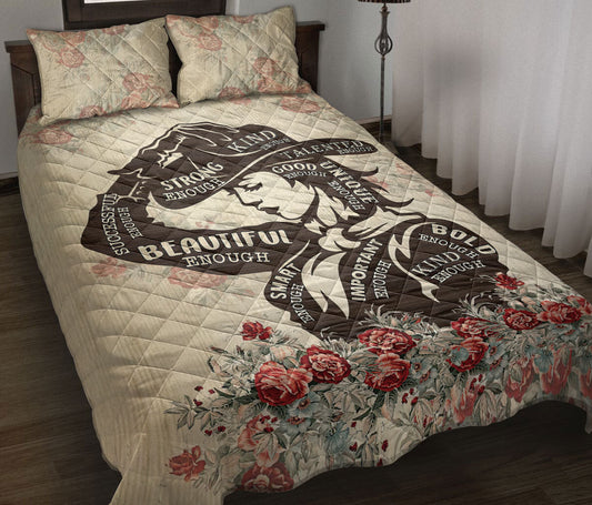 Cowgirl Quilt Set, Cowgirl Flower Beige Western Horse Quilt Blanket With Pillowcases, Quilt Bedding Set