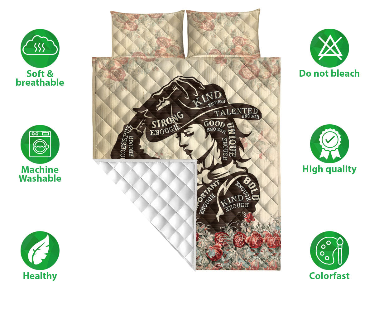 Cowgirl Quilt Set, Cowgirl Flower Beige Western Horse Quilt Blanket With Pillowcases, Quilt Bedding Set