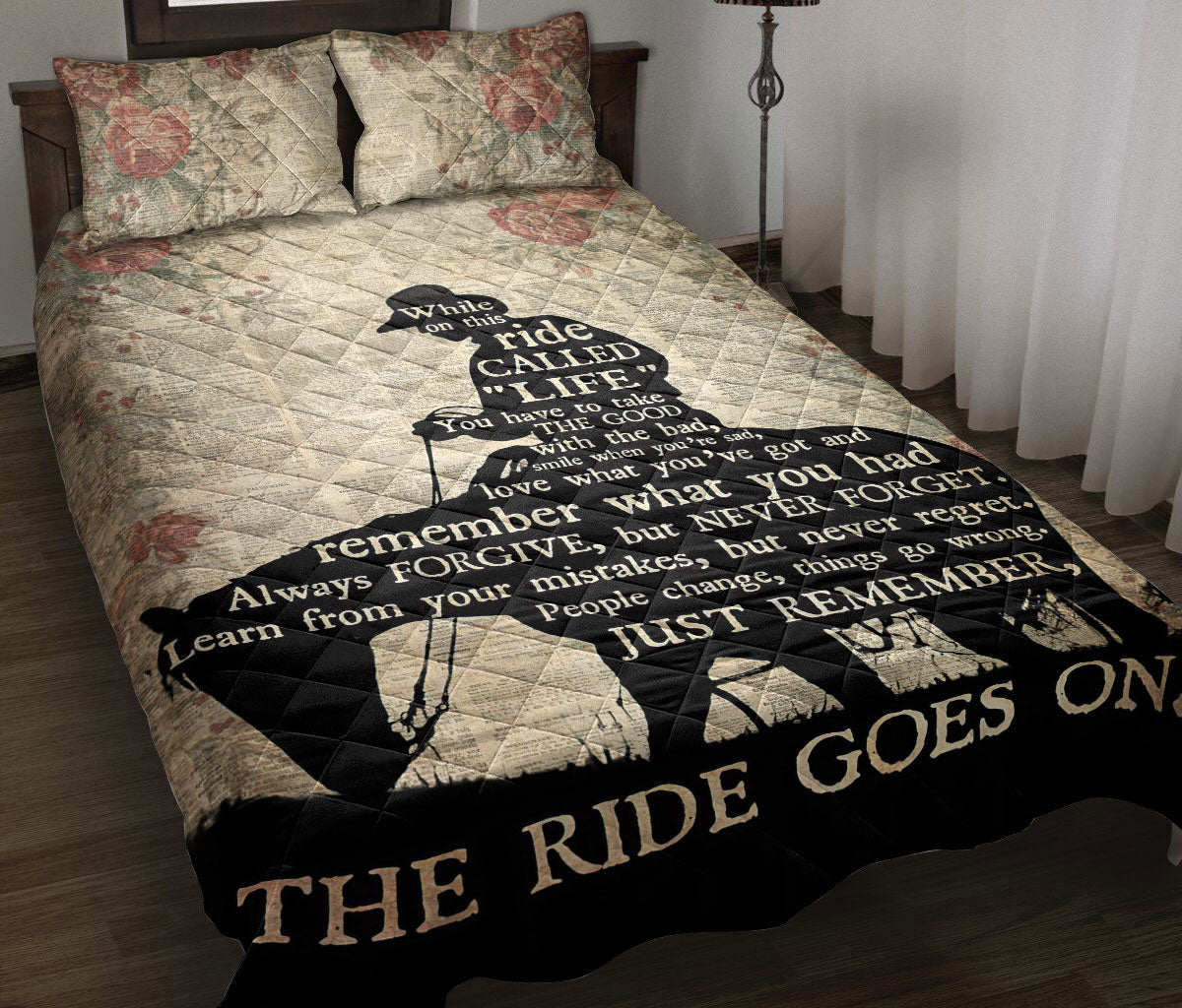 Cowboy Quilt Set, The Ride Goes On Cowboy Horse Western Quilt Blanket With Pillowcases, Quilt Bedding Set