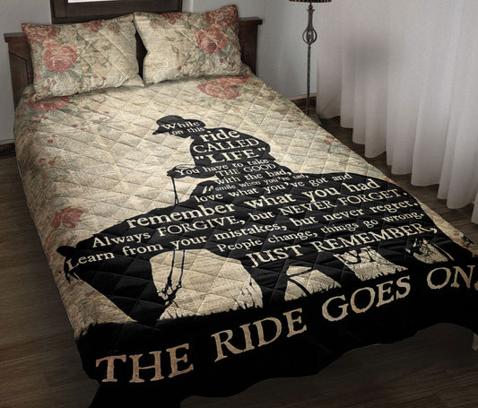 Cowboy Quilt Set, The Ride Goes On Cowboy Horse Western Quilt Blanket With Pillowcases, Quilt Bedding Set