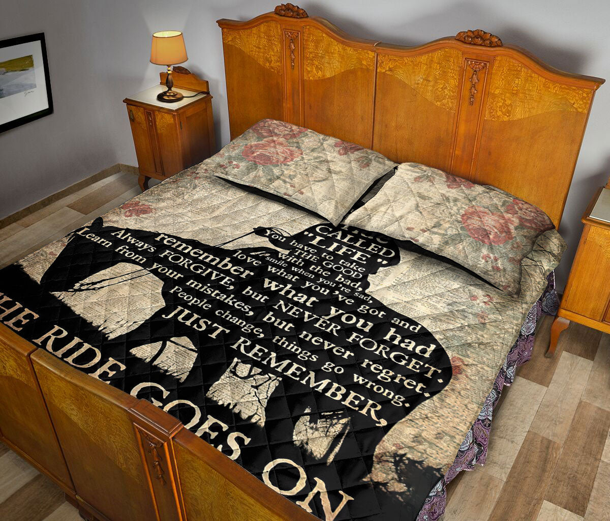 Cowboy Quilt Set, The Ride Goes On Cowboy Horse Western Quilt Blanket With Pillowcases, Quilt Bedding Set