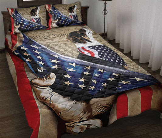 Border Collie Quilt Set, Border Collie Patriotic Dog American History Us Flag We The People Quilt Blanket With Pillowcases, Quilt Bedding Set