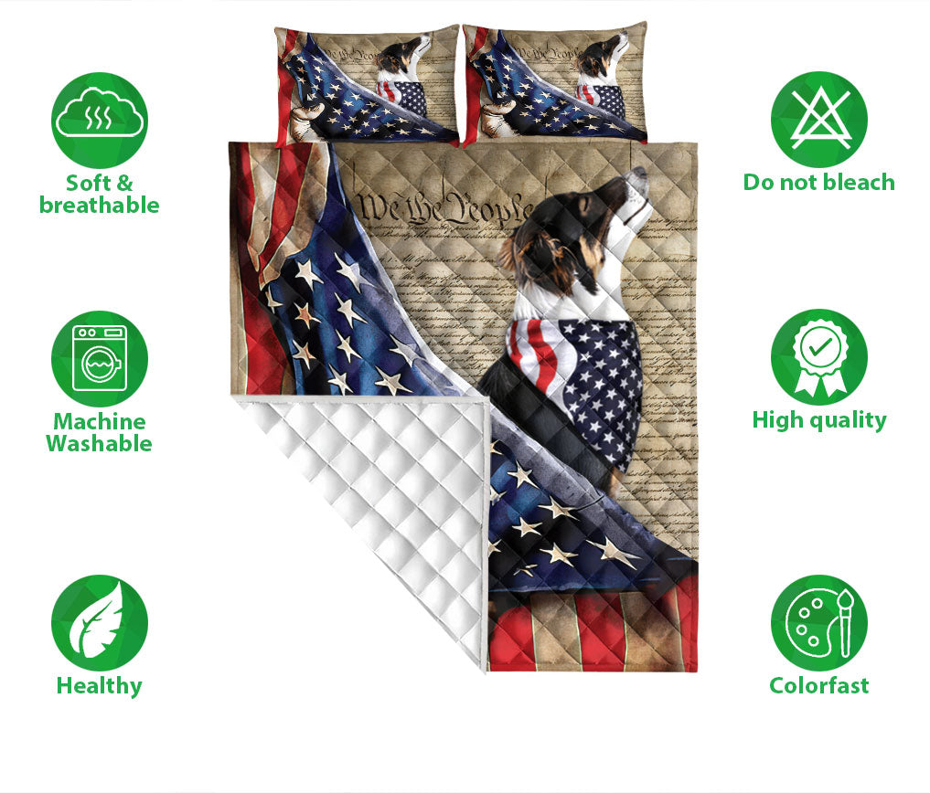 Border Collie Quilt Set, Border Collie Patriotic Dog American History Us Flag We The People Quilt Blanket With Pillowcases, Quilt Bedding Set