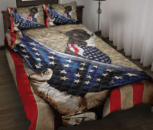 Boston Terrier Quilt Set, Boston Terrier Patriotic Dog American History Us Flag We The People Quilt Blanket With Pillowcases, Quilt Bedding Set