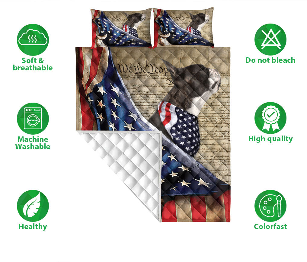 Boston Terrier Quilt Set, Boston Terrier Patriotic Dog American History Us Flag We The People Quilt Blanket With Pillowcases, Quilt Bedding Set