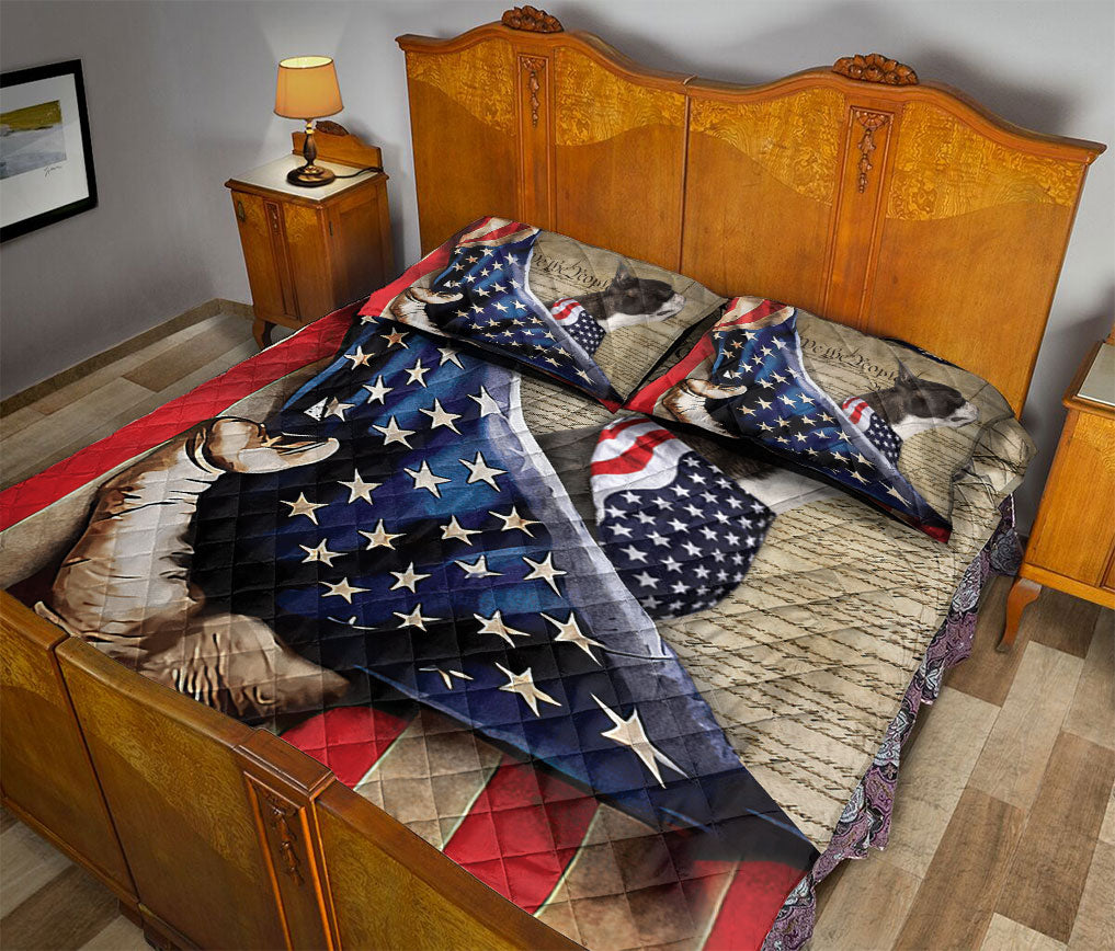 Boston Terrier Quilt Set, Boston Terrier Patriotic Dog American History Us Flag We The People Quilt Blanket With Pillowcases, Quilt Bedding Set