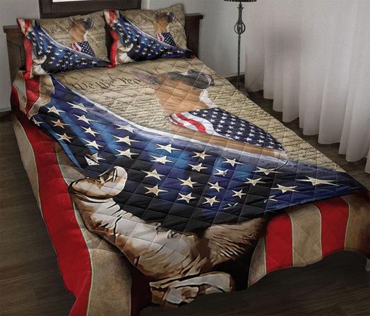 Boxer Quilt Set, Boxer Patriotic Dog American History Us Flag We The People Quilt Blanket With Pillowcases, Quilt Bedding Set