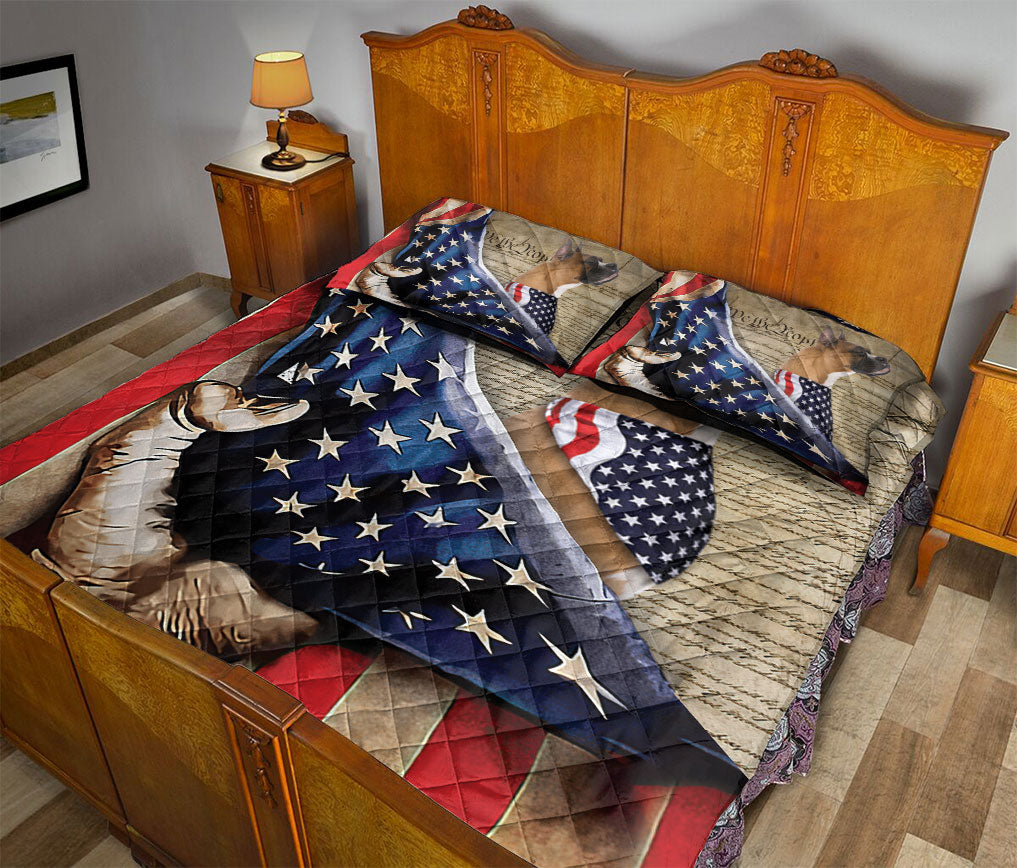 Boxer Quilt Set, Boxer Patriotic Dog American History Us Flag We The People Quilt Blanket With Pillowcases, Quilt Bedding Set