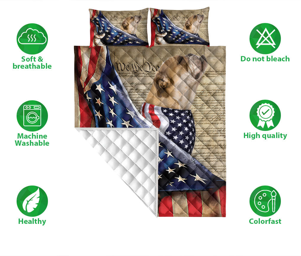 Bulldog Quilt Set, Bulldog Patriotic Dog American History Us Flag We The People Quilt Blanket With Pillowcases, Quilt Bedding Set