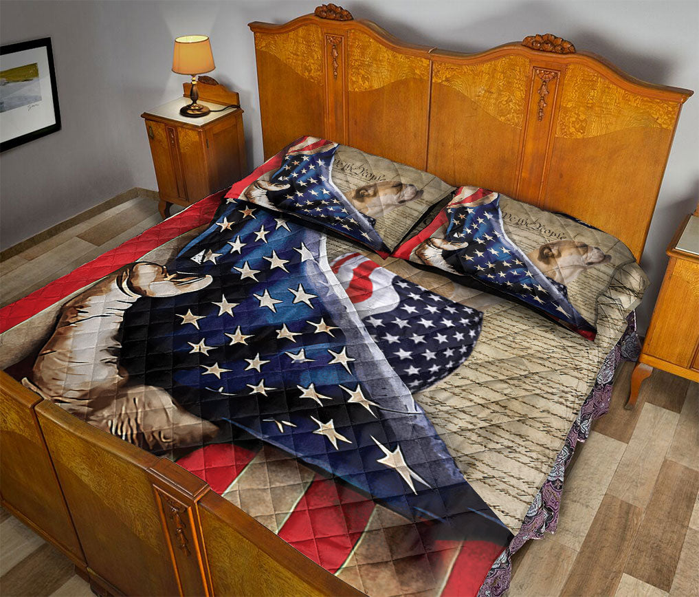 Bulldog Quilt Set, Bulldog Patriotic Dog American History Us Flag We The People Quilt Blanket With Pillowcases, Quilt Bedding Set