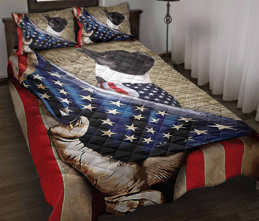 Bulldog Quilt Set, French Bulldog Patriotic Dog American History Us Flag We The People Quilt Blanket With Pillowcases, Quilt Bedding Set