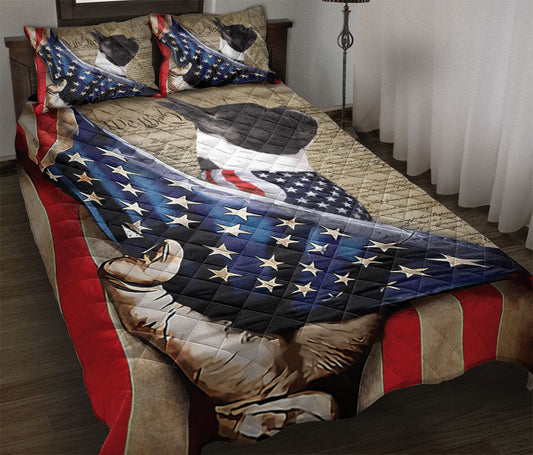 Bulldog Quilt Set, French Bulldog Patriotic Dog American History Us Flag We The People Quilt Blanket With Pillowcases, Quilt Bedding Set
