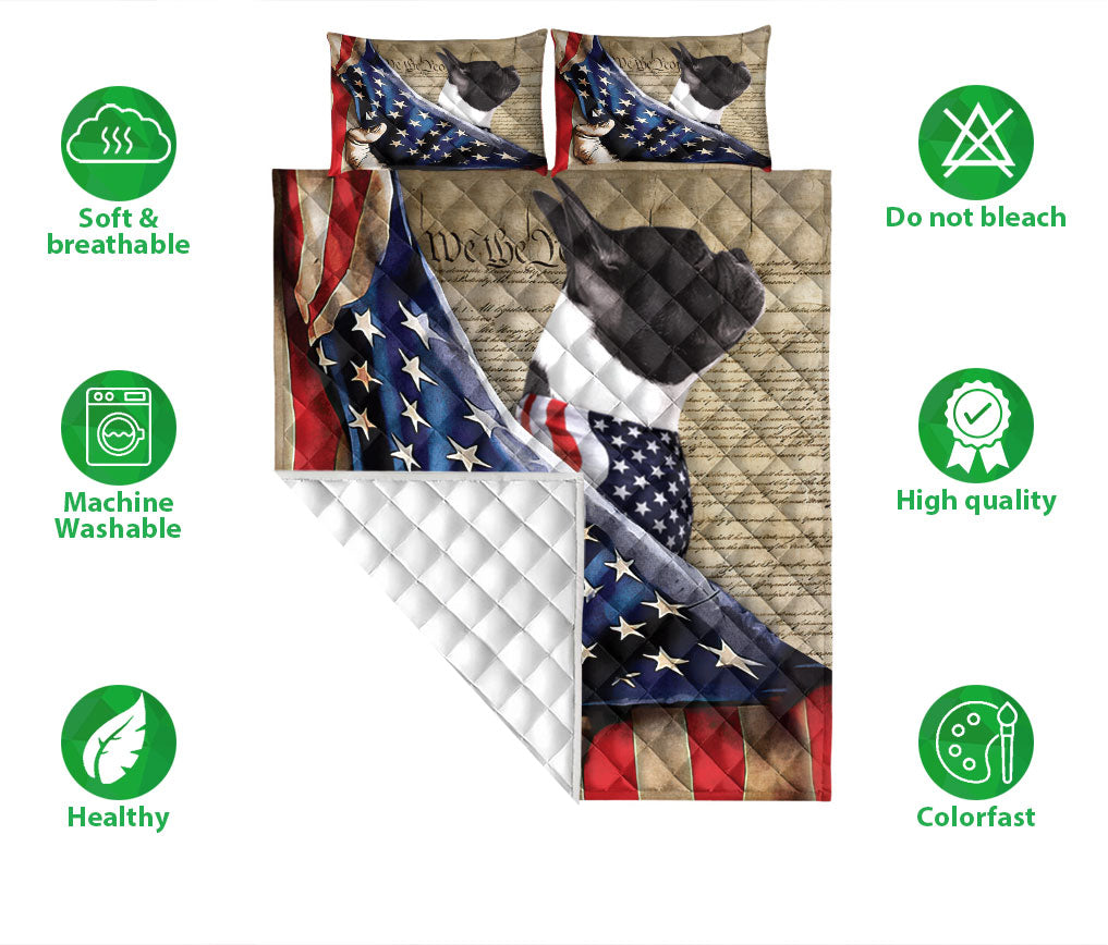 Bulldog Quilt Set, French Bulldog Patriotic Dog American History Us Flag We The People Quilt Blanket With Pillowcases, Quilt Bedding Set