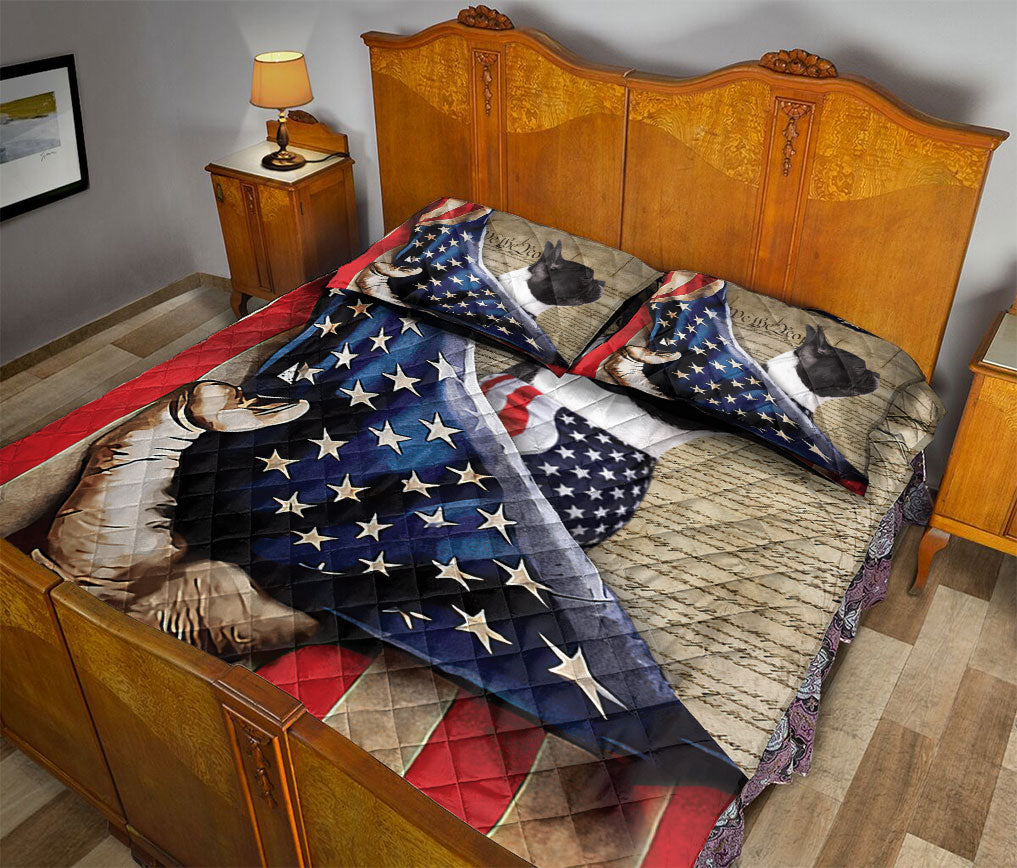 Bulldog Quilt Set, French Bulldog Patriotic Dog American History Us Flag We The People Quilt Blanket With Pillowcases, Quilt Bedding Set